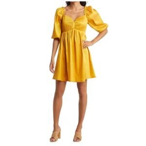 Vici Collection Womens Babydoll Dress Yellow Mini Half Sleeve Puff Pleated S New